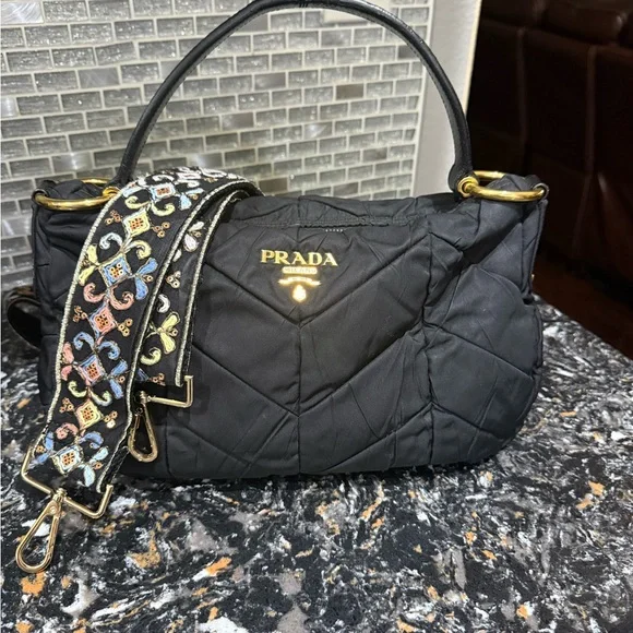 PRADA Tessuto Chevron Nylon Hobo Bag With COA - Picture 3 of 16
